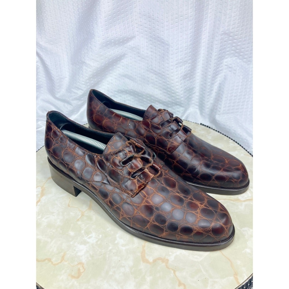 Cole Haan Vintage Crocodile Embossed Leather Oxfords Womens 8.5 Brown Shoes NWT